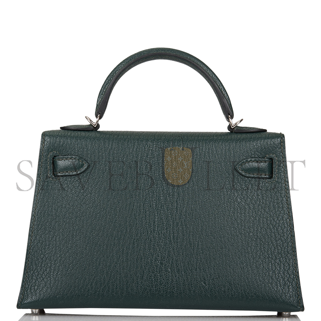 H**mes sellier kelly ii chevre leather titan green with n0*hern blue inside (19*12*5.5cm)